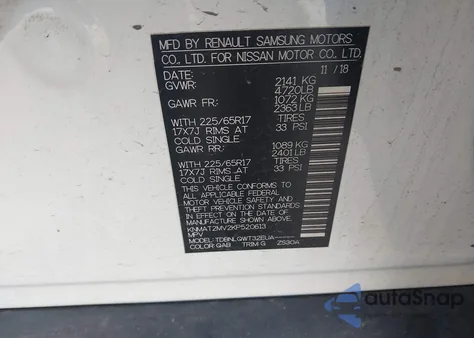 2019 Nissan Rogue Sv from USA, damaged, VIN KNMAT2MV2KP520613